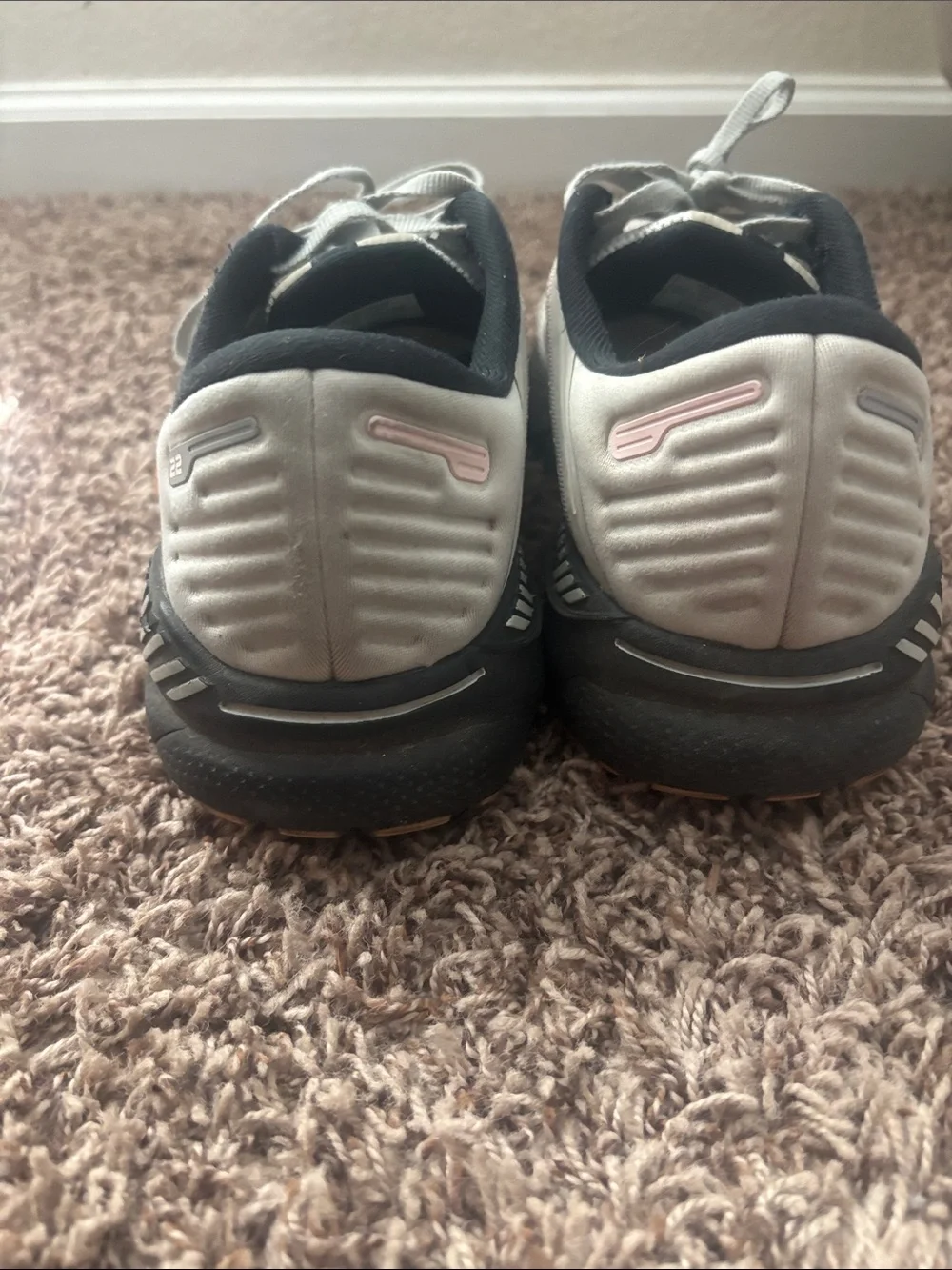 Brooks Light Gray Running Shoes with Black and Peach Accents